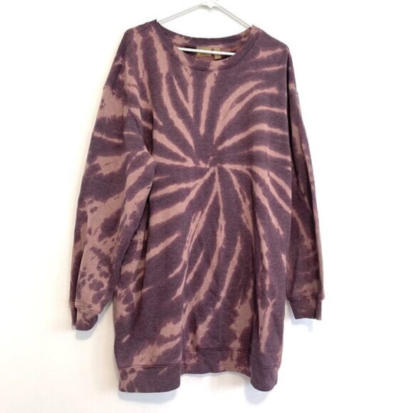 ZELLA Cali Tie Dye Cotton Blend Sweatshirt Dress Purple Mauve ish Long Sleeve L - Picture 2 of 12